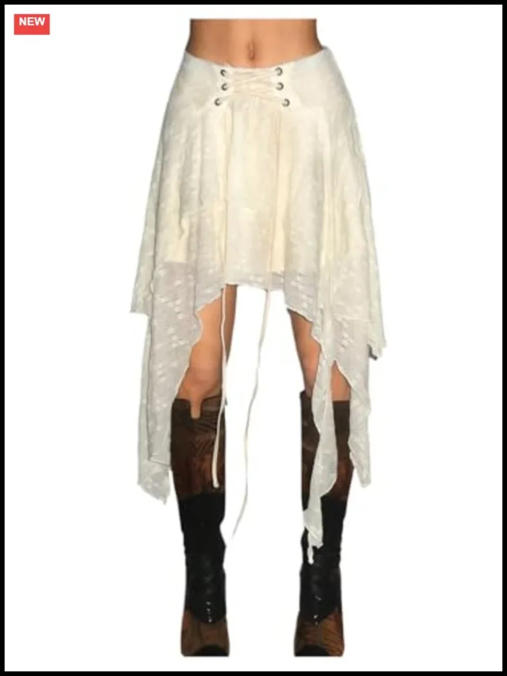 Women's Western Lace Up Ruffle Tiered Asymmetrical A-Line Mini Skirt
